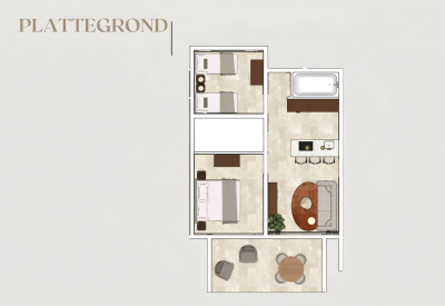 Plattegrond met indeling van 2-slaapkamer appartement in Royal Vista met zwembad
